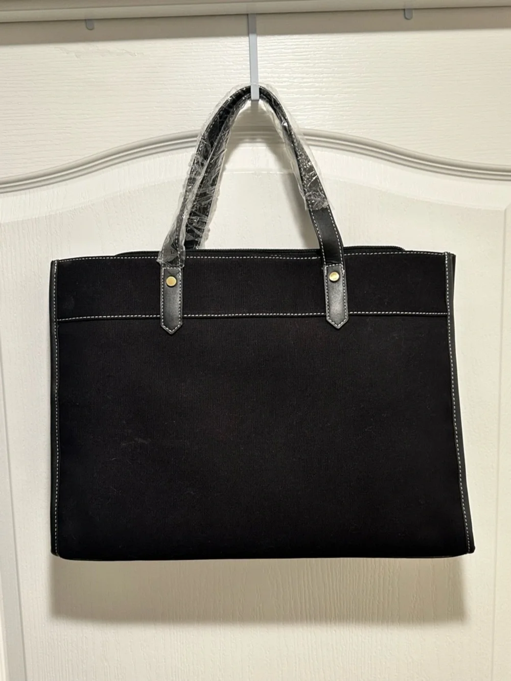 Missnine Black Laptop Canvas Tote Bag with Shoulder Strap - NWT